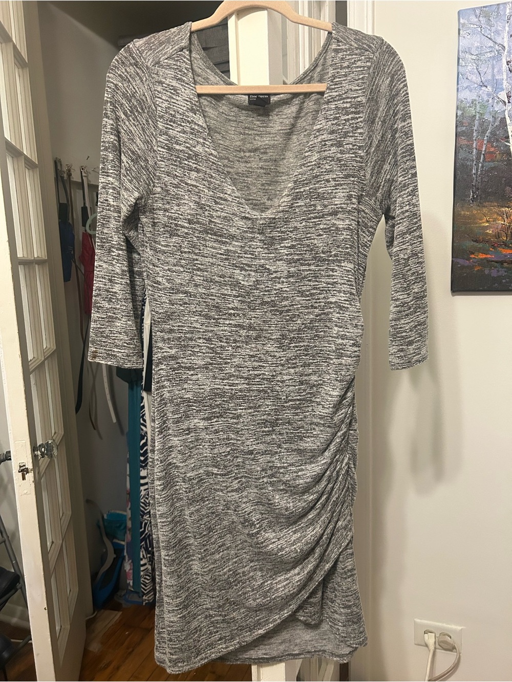 Heather Gray Ruched Sleeve Midi Dress